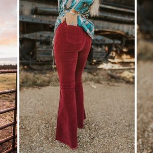 L & B size 8 women’s burgundy flare leg corduroy pants